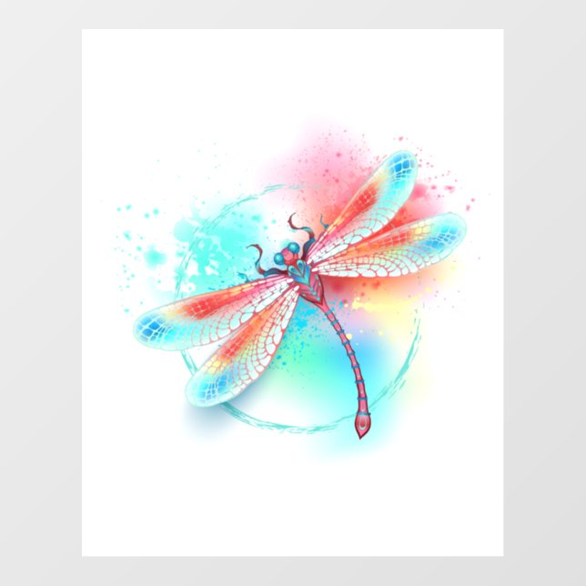 Red dragonfly on watercolor background wall decal  (Front)