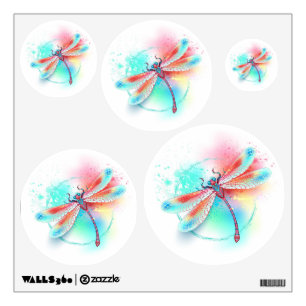 Red dragonfly on watercolor background wall decal