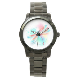 Red dragonfly on watercolor background watch