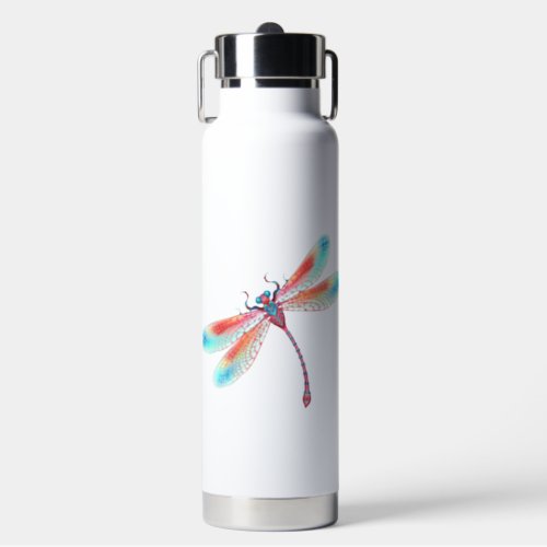 Red dragonfly on watercolor background water bottle