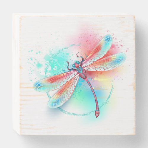 Red dragonfly on watercolor background wooden box sign