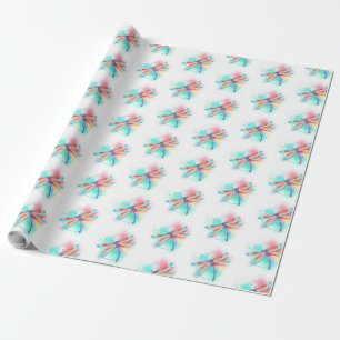 Red dragonfly on watercolor background wrapping paper