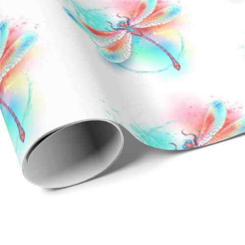 Red dragonfly on watercolor background wrapping paper