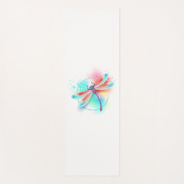 Red dragonfly on watercolor background yoga mat (Front)