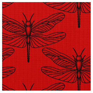 Red Dragonfly Polyester Poplin Fabric