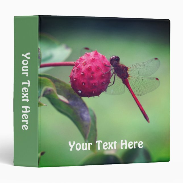 Red Dragonfly Up Close Nature Personalized 3 Ring Binder (Front/Spine)