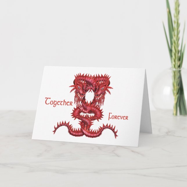 Red dragons entwined holiday card (Front)