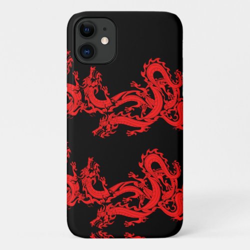 Red Dragons Mystical Creatures Pattern Black iPhone 11 Case