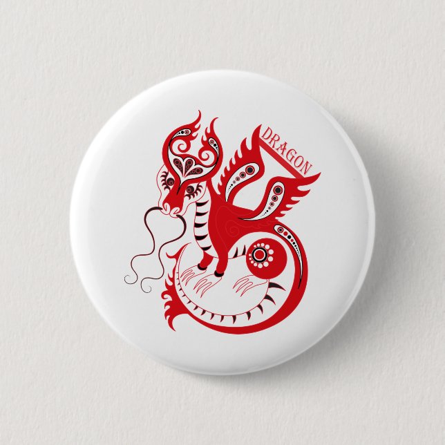 Red Drawing Chinese Dragon Button (Front)