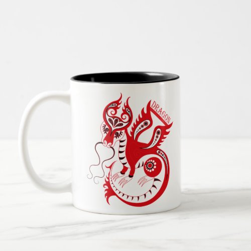 Red Drawing Chinese Dragon Two_Tone Coffee Mug