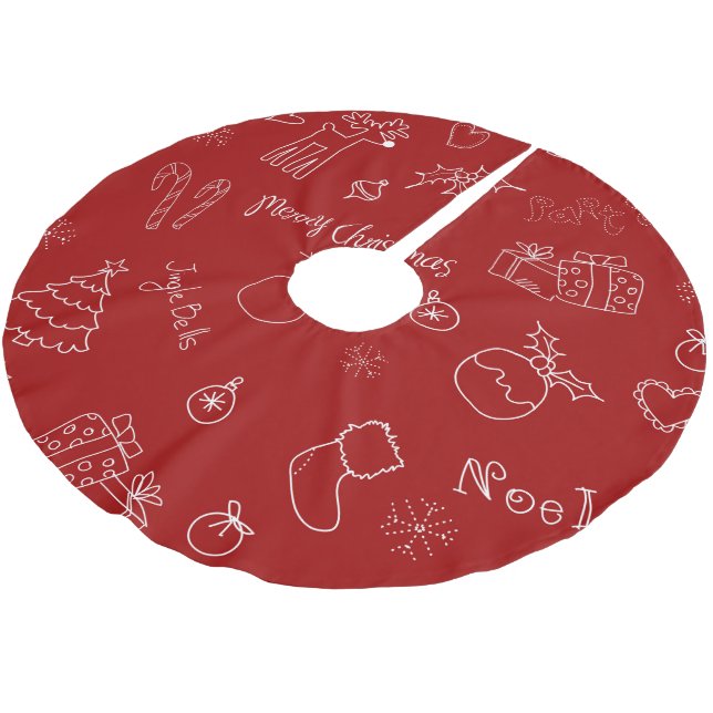 Red Drawing Christmas Tree Skirt (Angled)