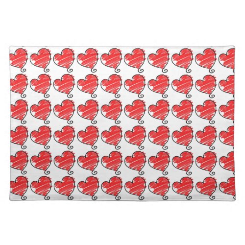 Red Drawn Hearts Pattern Cloth Placemat