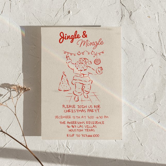 Red Drawn Jingle & Mingle Christmas Santa Party Invitation (Creator Uploaded)
