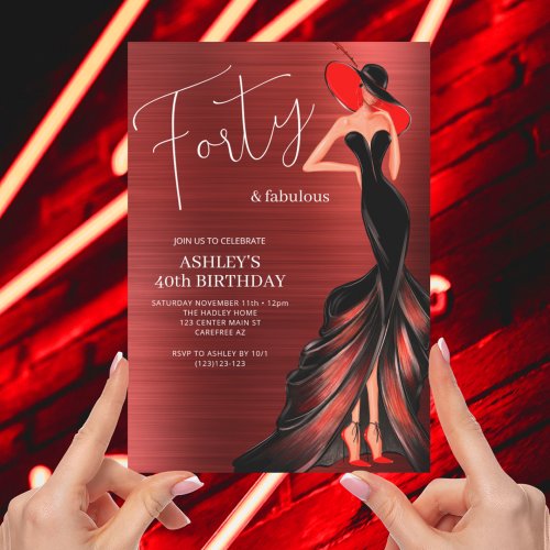 Red Dress 40 and Fabulous Elegant Birthday Invitation