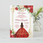 Red Dress and Rose Mexican Mis Quince 2 Invitation | Zazzle