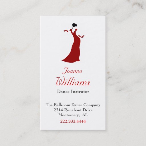Customizable Red Dress Ballroom Dance Business Card