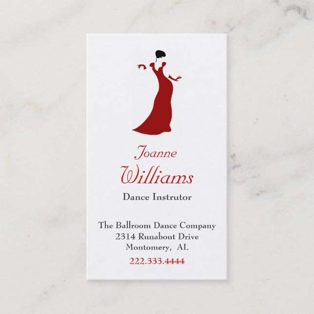 Red Dress Ballroom Dance Business Card (Front)