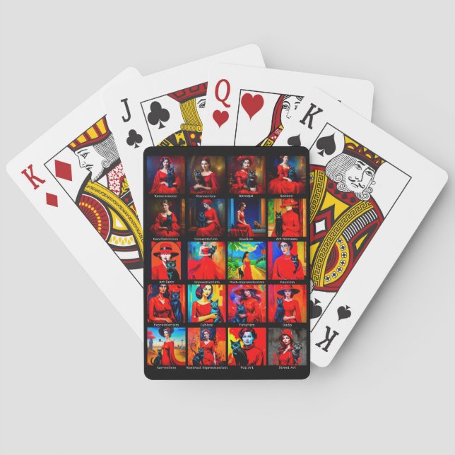 Red Dress Black Cat Art Movements Poker Cards (Back)