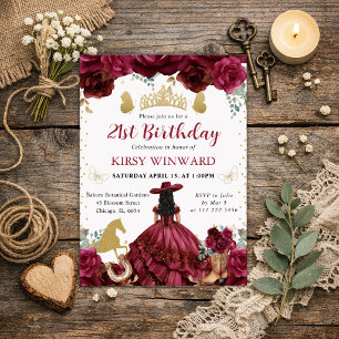 Red Dress Black hair Salon Princess Birthday Invitation