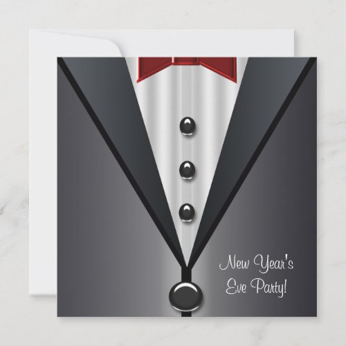 Red Dress Black Tuxedo New Years Eve Party Invitation