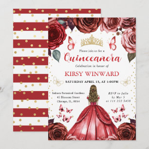 Red Dress Blonde Hair Princess Quinceanera Invitation