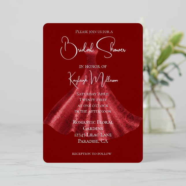 Red Dress Bridal Shower Foil Invitation (Standing Front)