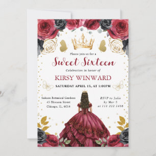 Red Dress Brunette Princess Sweet 16 Invitation