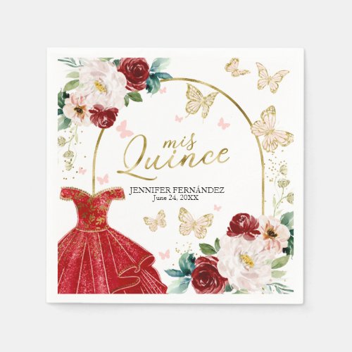 Red Dress Butterfly Quinceanera Napkins