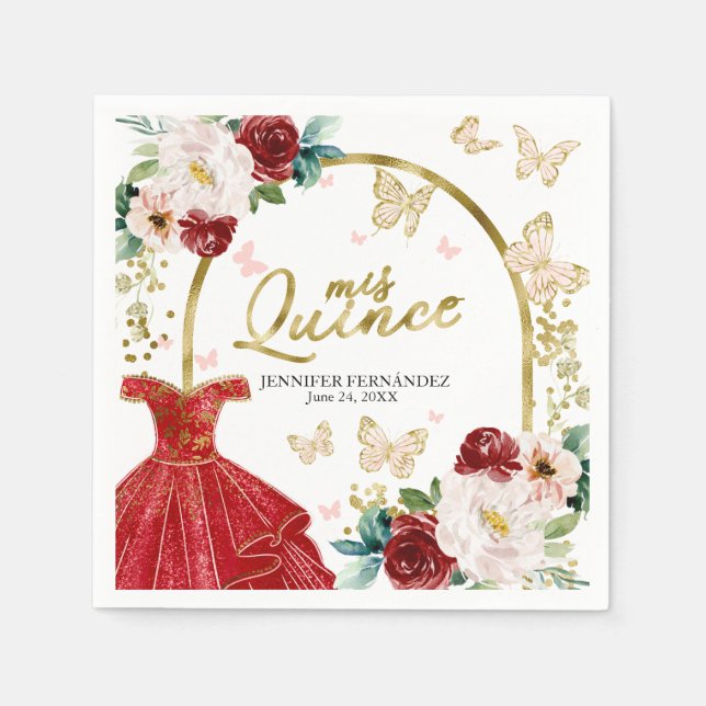 Red Dress Butterfly Quinceanera Napkins (Front)