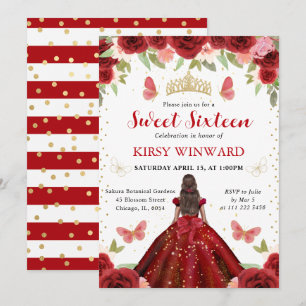 Red Dress Dark Skin Princess Sweet 16 Invitation