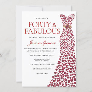 Red Dress Forty & Fabulous 40th Birthday Party Invitation
