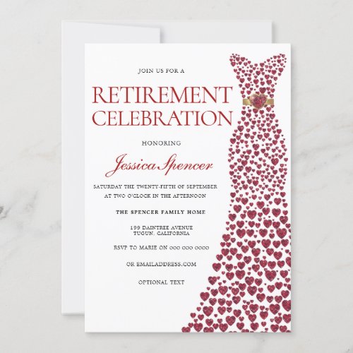 Red Dress Gold Womans Retirement Party Celebration Invitation
