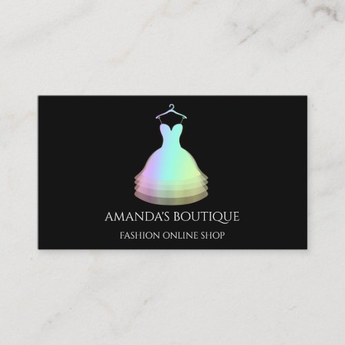 Red Dress Logo Fashion Boutique Holographic Shop Business Card