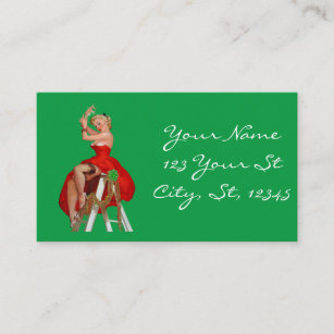 Red Dress Pinup Holding Mistletoe Thunder_Cove  Business Card