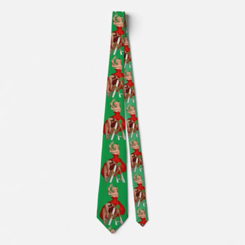 Red Dress Pinup Holding Mistletoe Thunder_Cove   Neck Tie