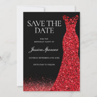 Red Dress Red Glitter Gown Birthday Save The Date