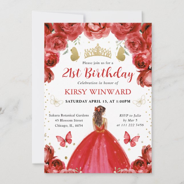 Red Dress Red Haired Princess Birthday Invitation (Front)