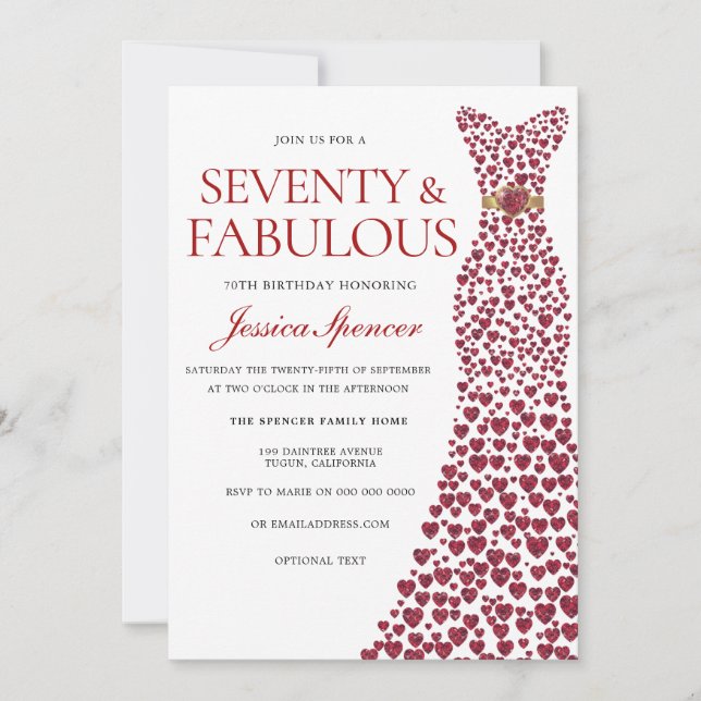 Red Dress Seventy & Fabulous 70th Birthday Party Invitation (Front)