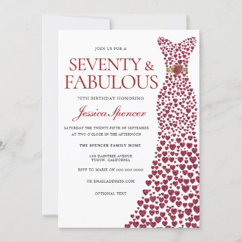 Red Dress Seventy  Fabulous 70th Birthday Party Invitation