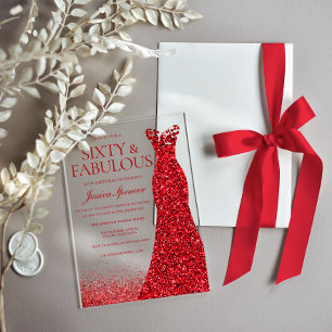 Red Dress Sixty & Fabulous 60th Birthday Party Acrylic Invitations