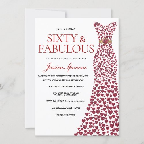Red Dress Sixty  Fabulous 60th Birthday Party Invitation