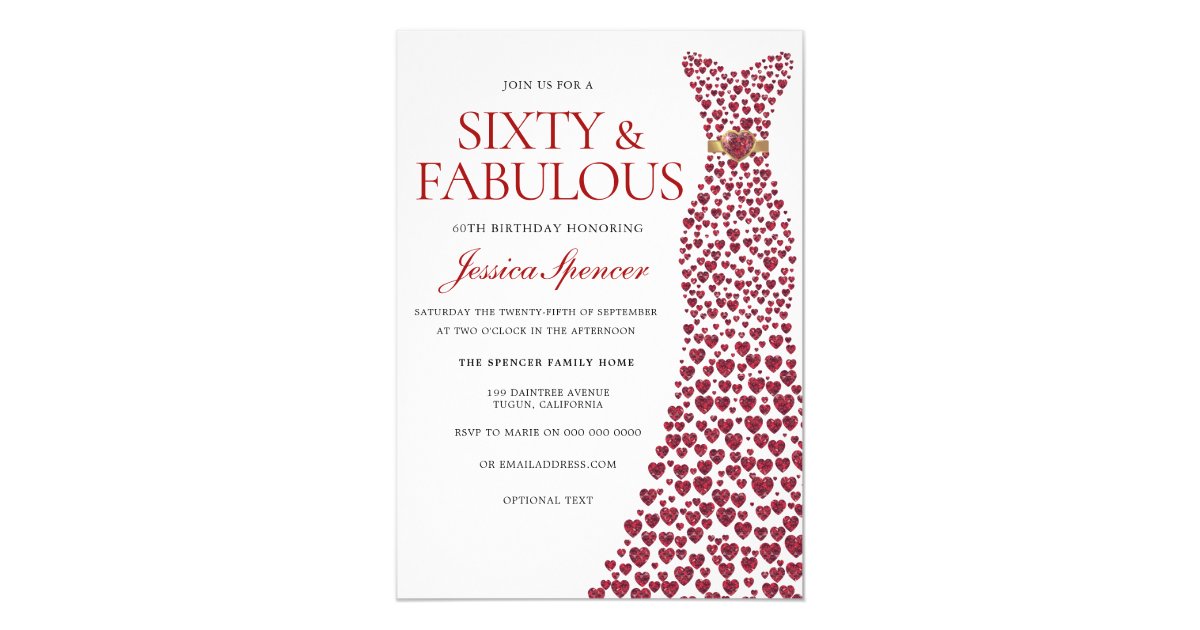 Red Dress Sixty Fabulous 60th Birthday Party Invitation Zazzle Com