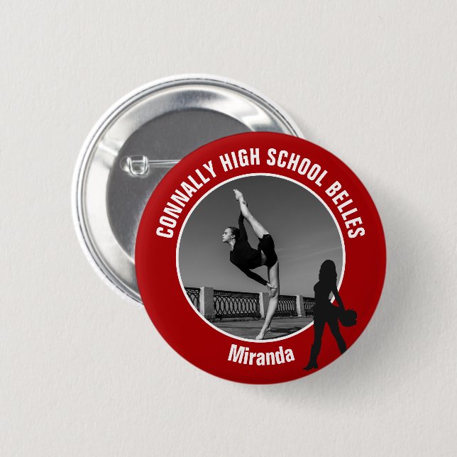 Red Drill Team Photo High School Dancer Button (Front & Back)