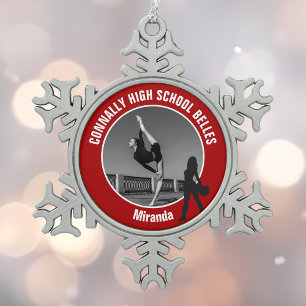 Red Drill Team Photo High School Dancer Snowflake Pewter Christmas Ornament