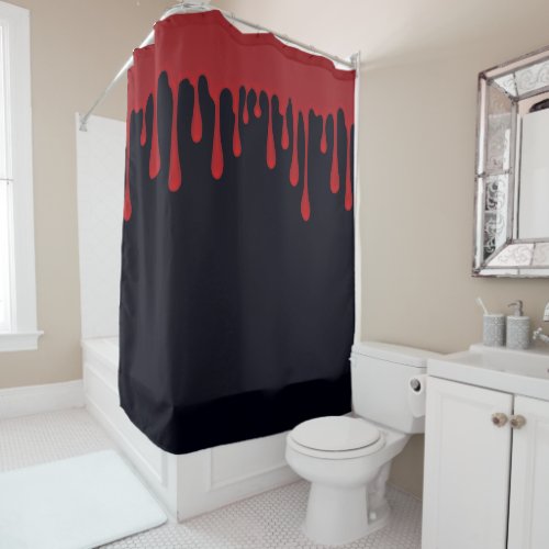 Red Dripping Blood Black Halloween Drips Shower Curtain