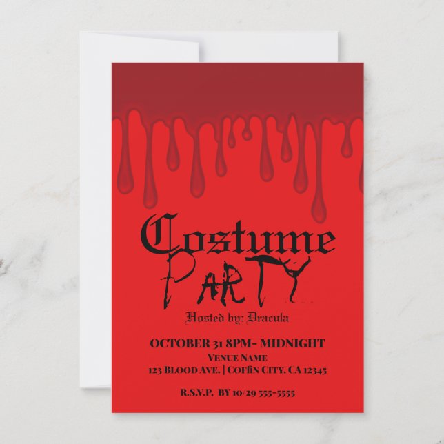 Red Dripping Blood Drips Halloween Costume Party Invitation (Front)