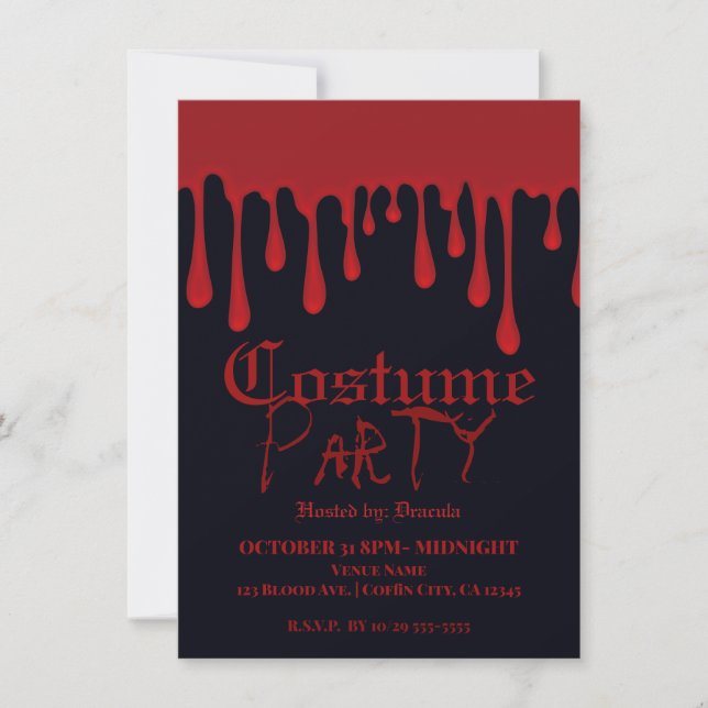 Red Dripping Blood Drips Halloween Costume Party Invitation (Front)