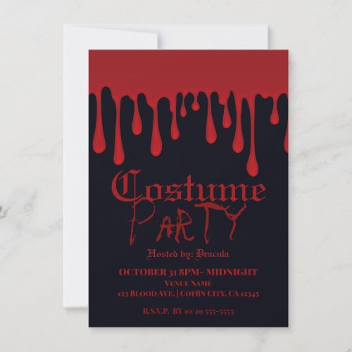 Red Dripping Blood Drips Halloween Costume Party Invitation