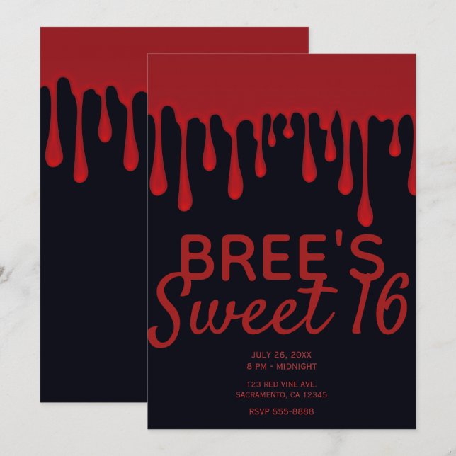 Red Dripping Blood Drips Halloween Sweet 16 Party Invitation (Front/Back)