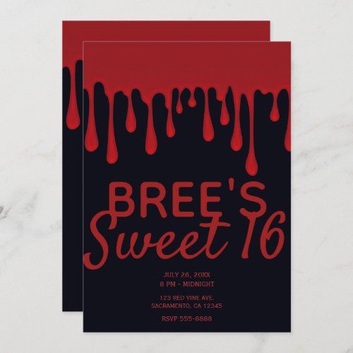 Red Dripping Blood Drips Halloween Sweet 16 Party Invitation